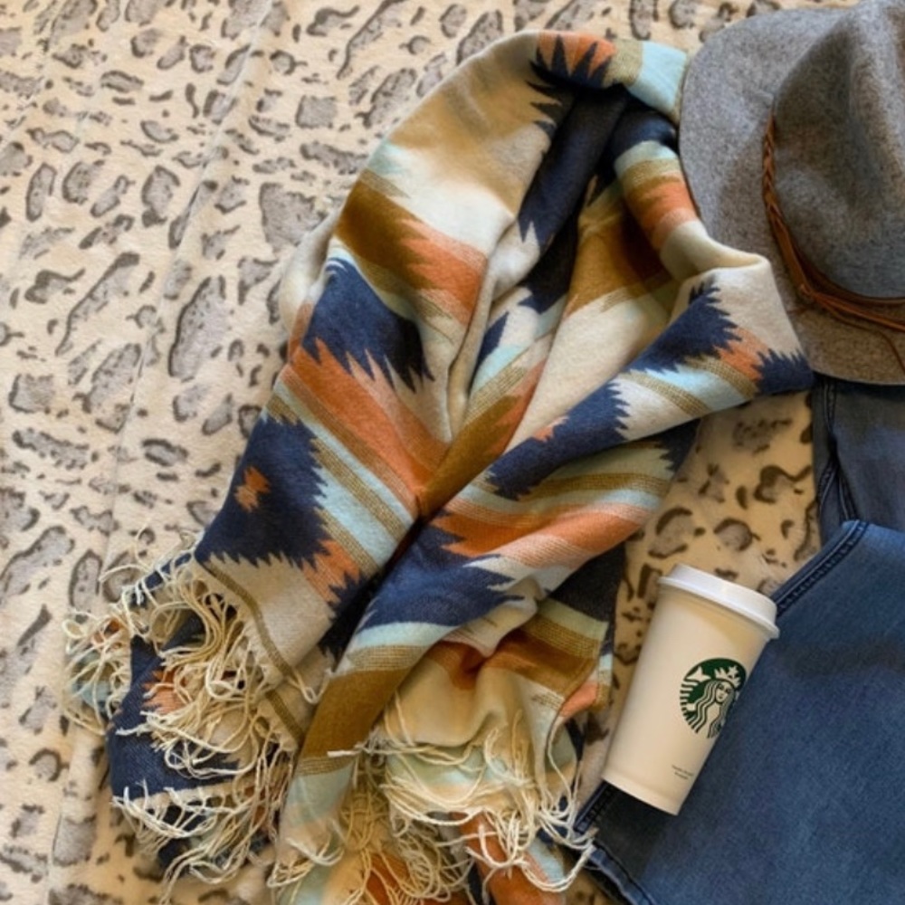 New Aztec Western Fringe Poncho Blanket Cardigan Sweater - Picture 4 of 9
